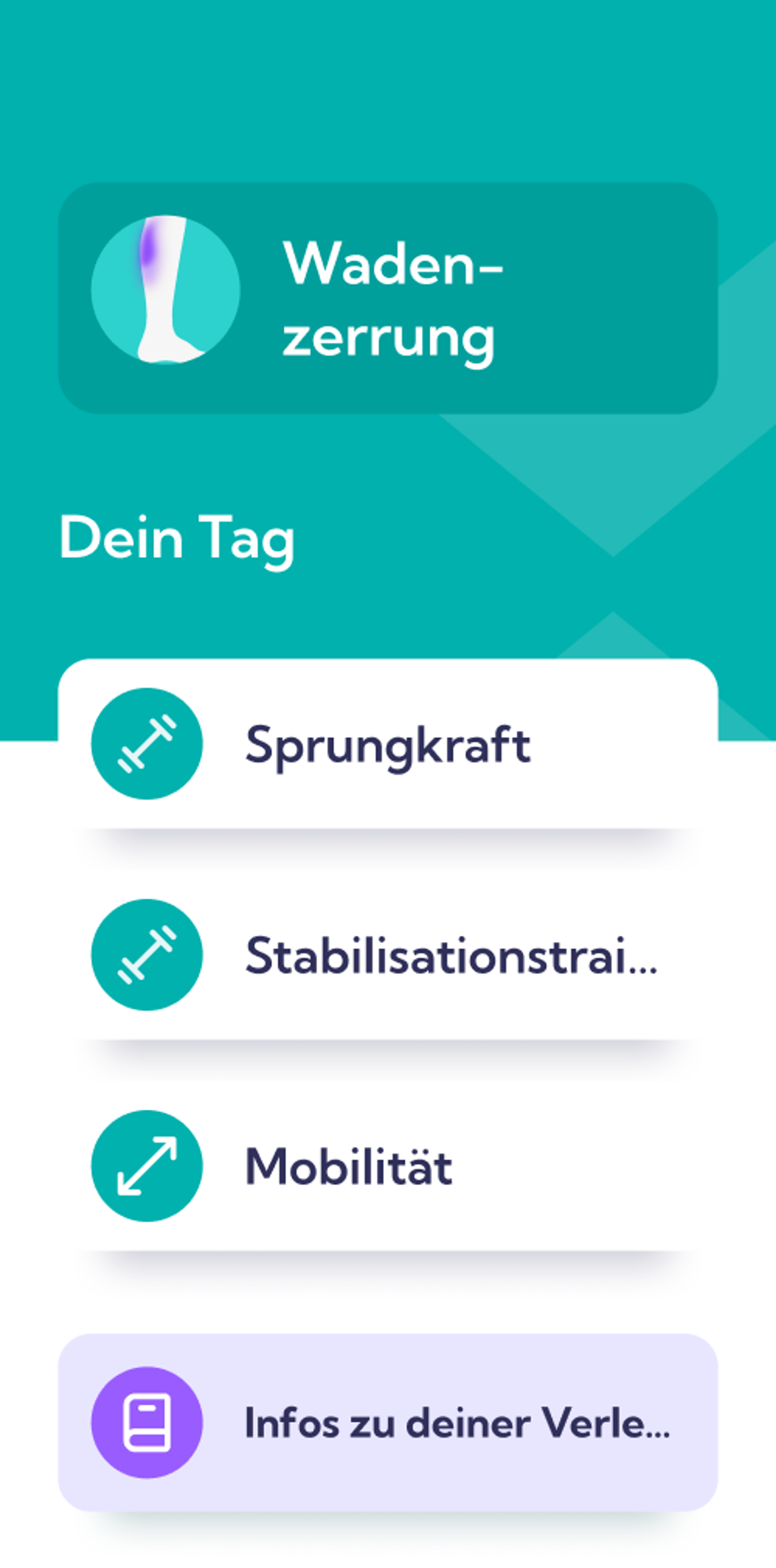 Wadenzerrung Reha-Plan Dashboard Exakt Health app