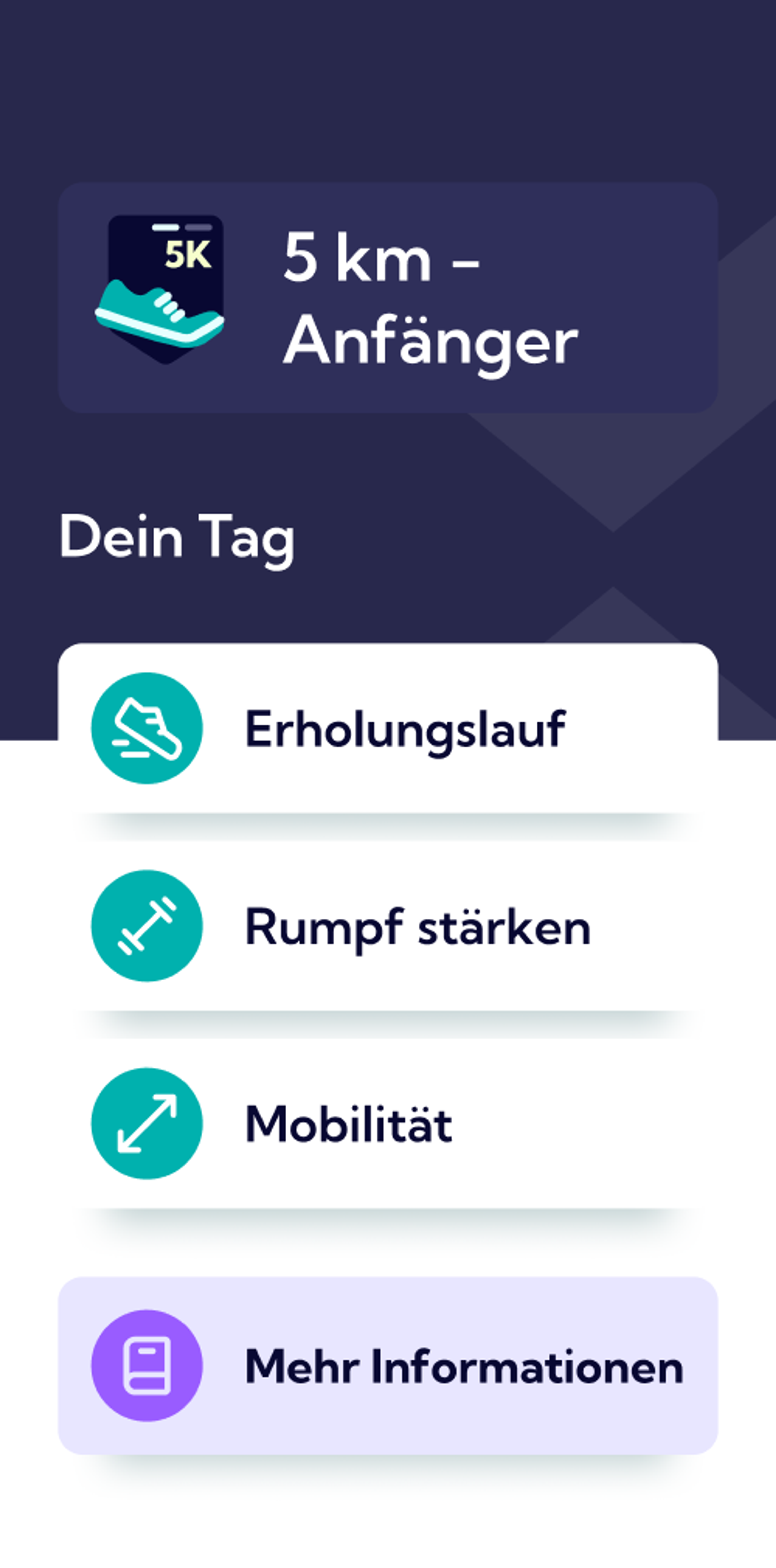 Screenshot des Laufplans Anfänger - 5 km in der Exakt App.