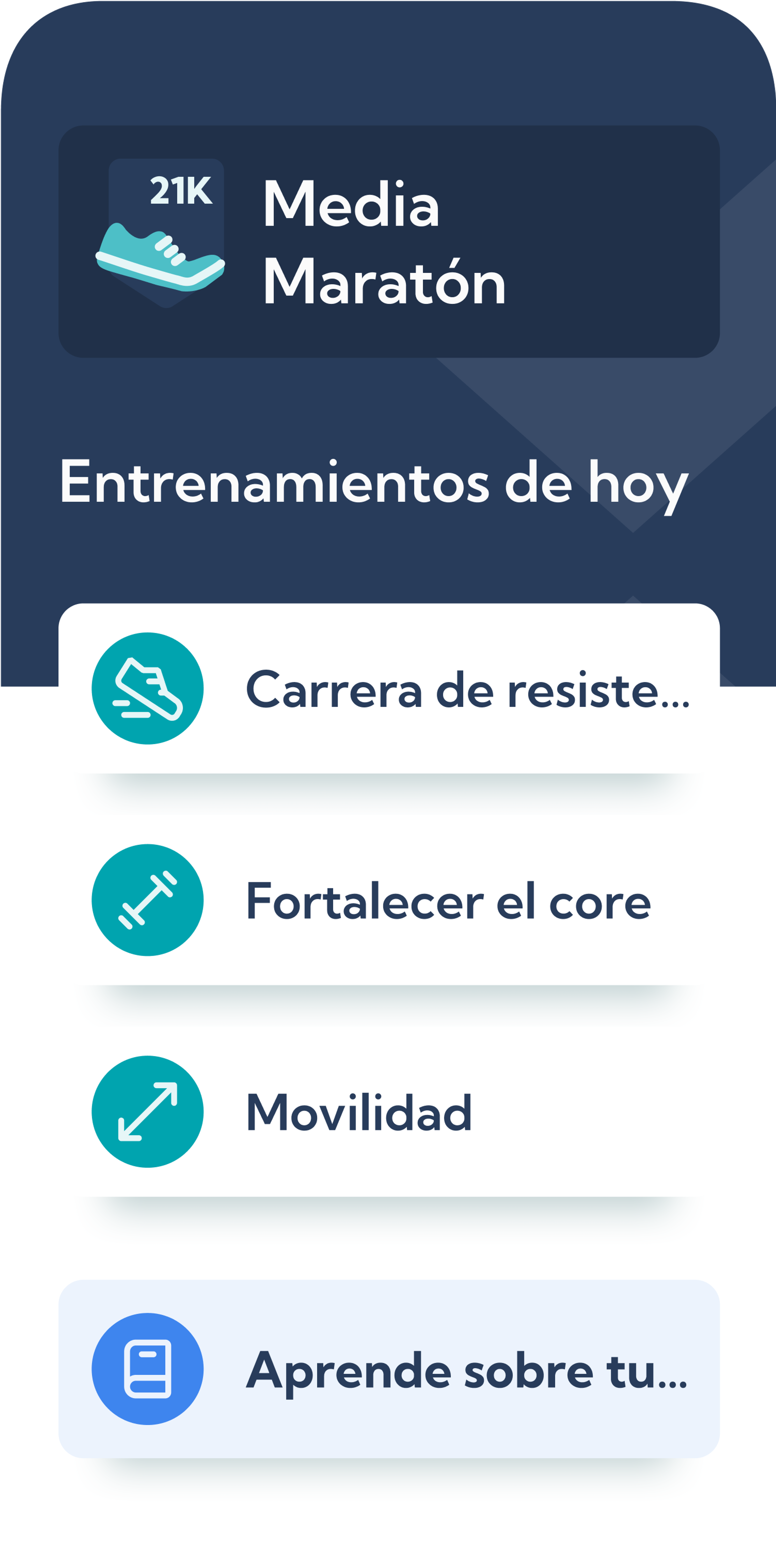 Pantalla del plan de media maratón en la app Exakt Health.