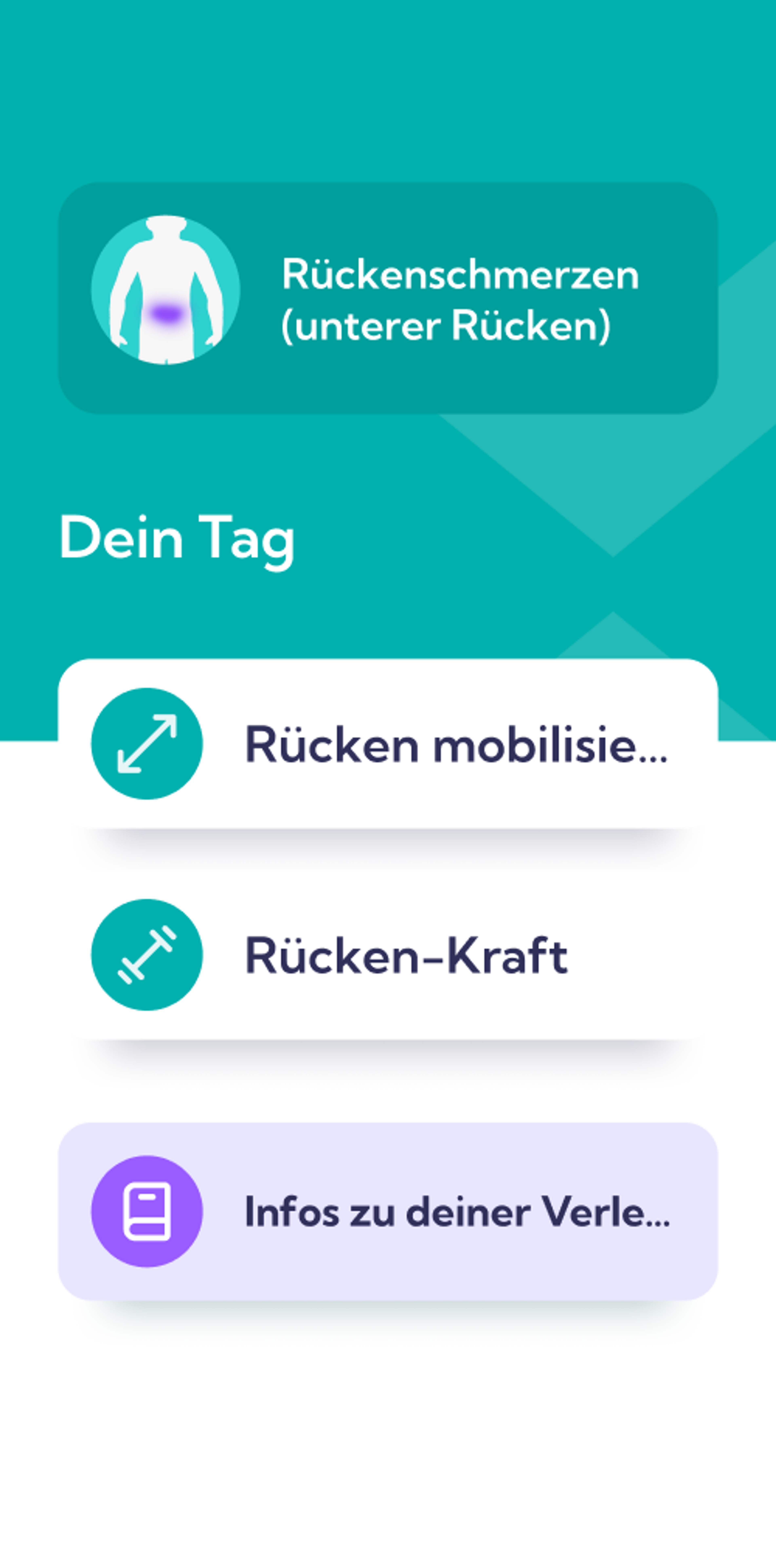 Rehaplan Dashboard für Schmerzen im unteren Rücken