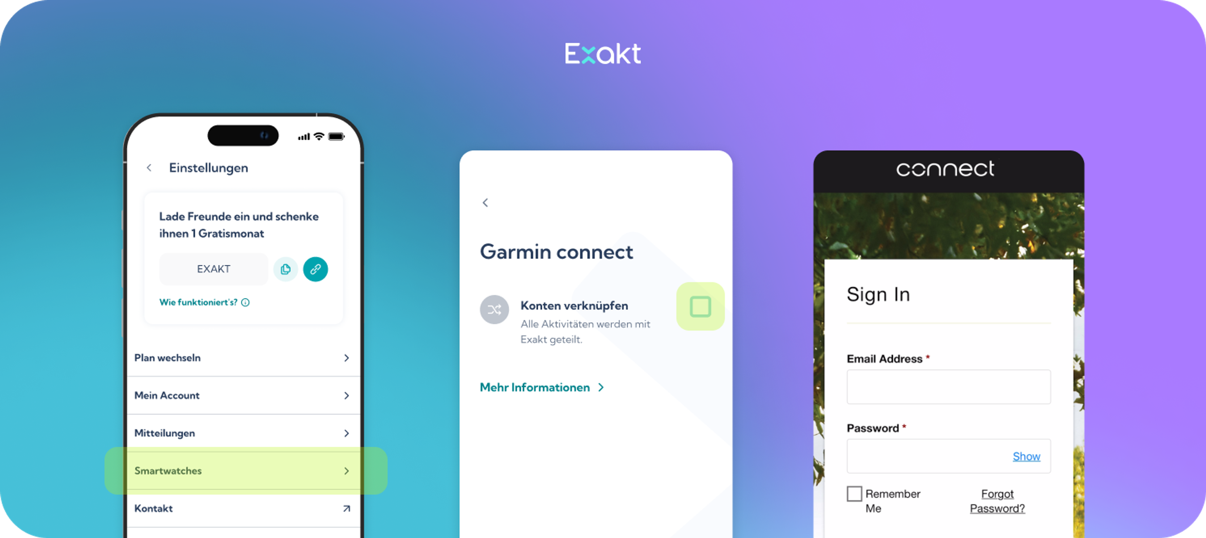 Exakt App Einstellungen - Garmin Watch