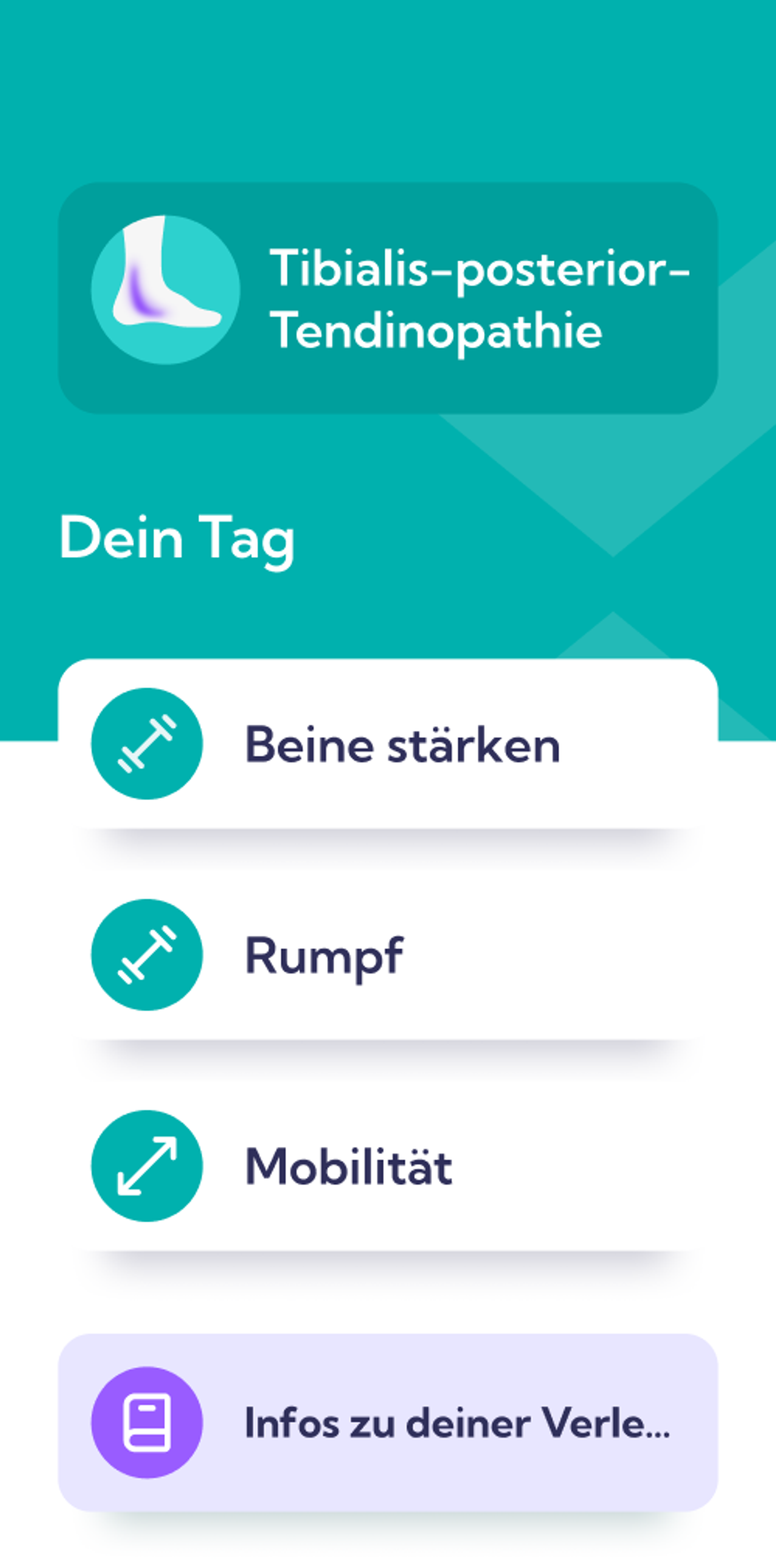 Tibialis posterior Tendinopathie Reha-Plan im Dashboard der Exakt App