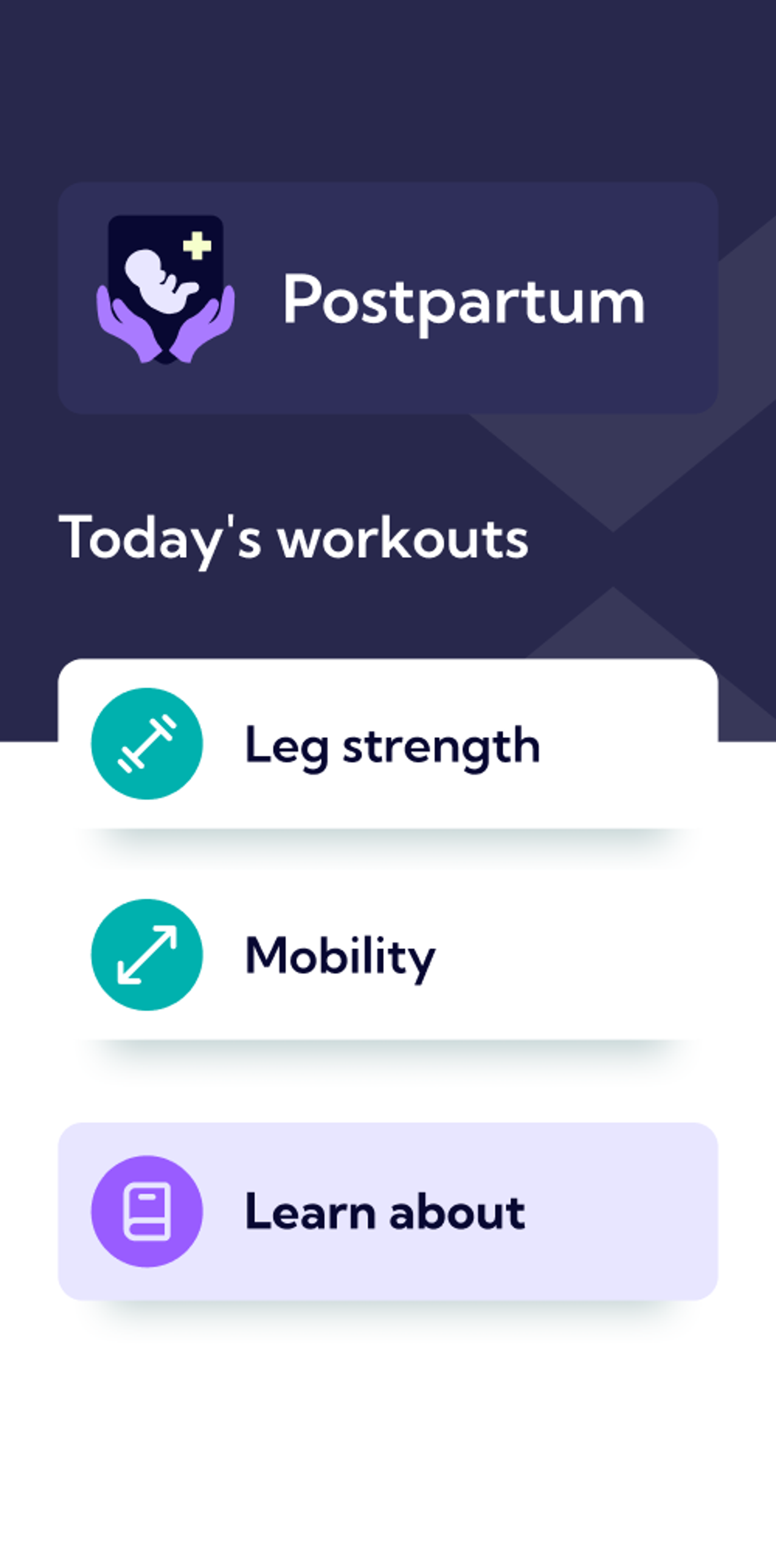 Screenshot of the Postpartum running plan in the Exakt app.