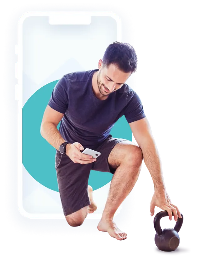 Man using the balance exercises in the Exakt Health app to rehab his knee injury.