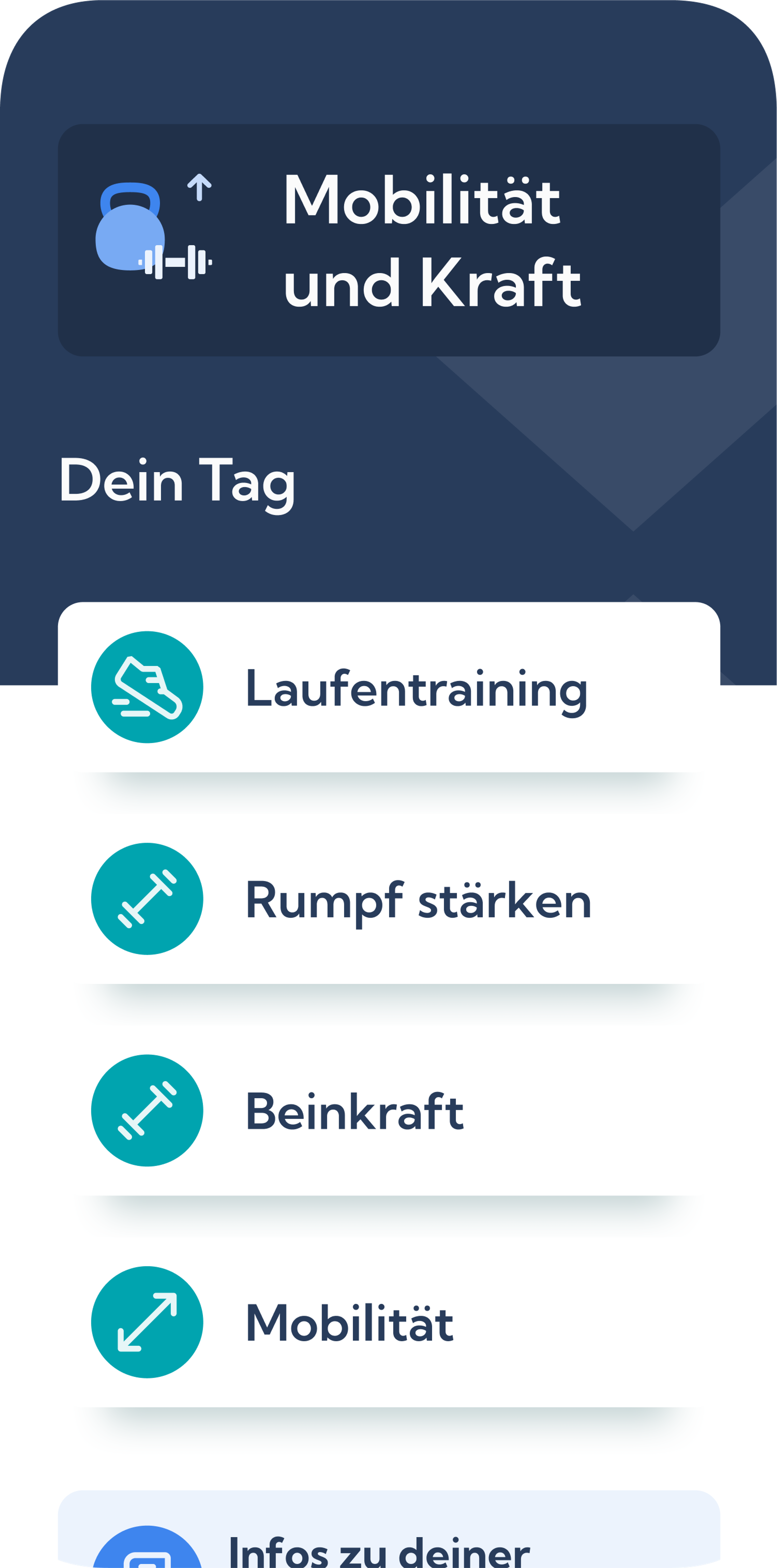 Mobilität und Kraft Trainingsplan  – Tagesübersicht Exakt Health Laufapp