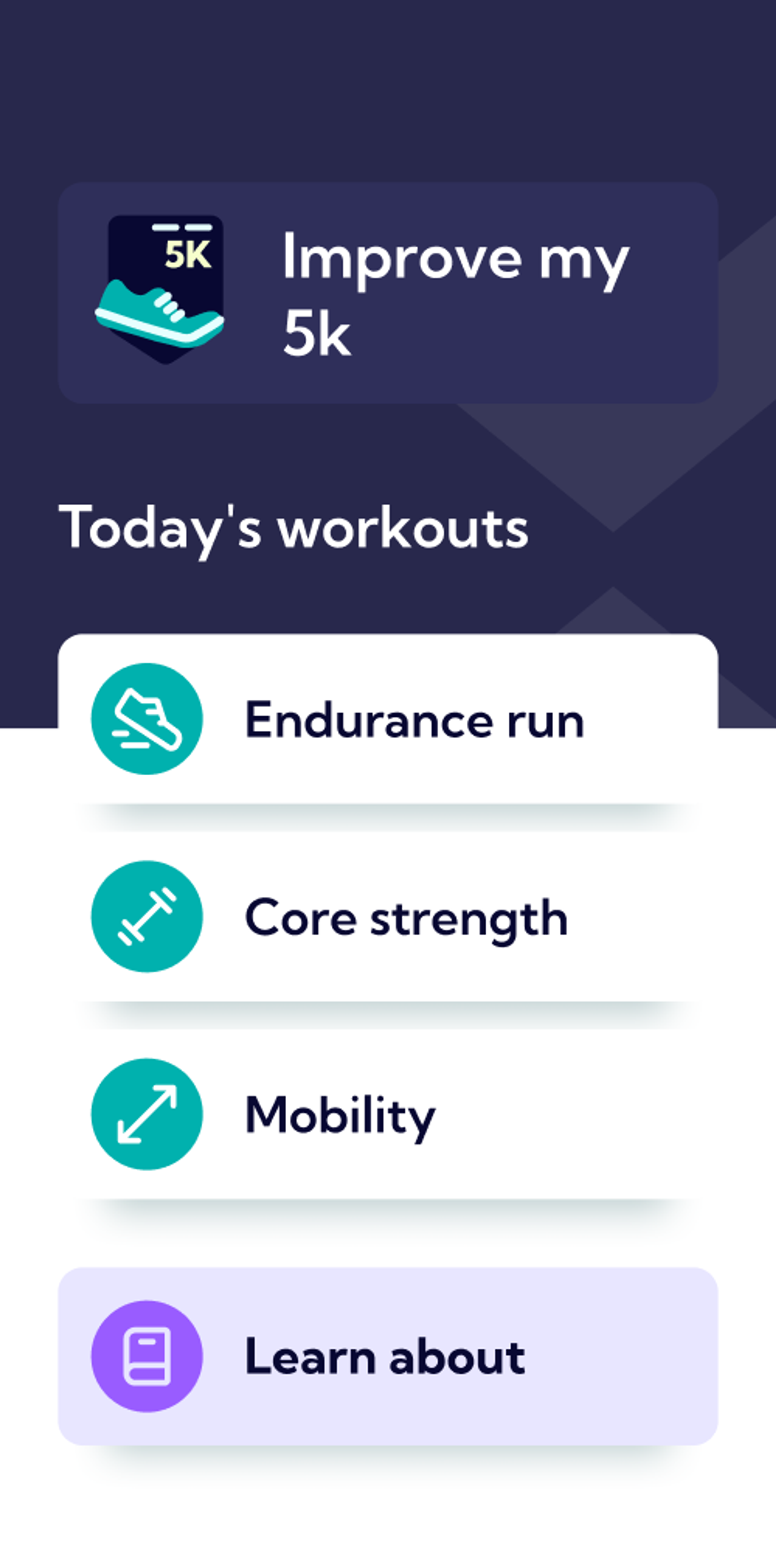 Screenshot of the 5K training plan in the Exakt app.