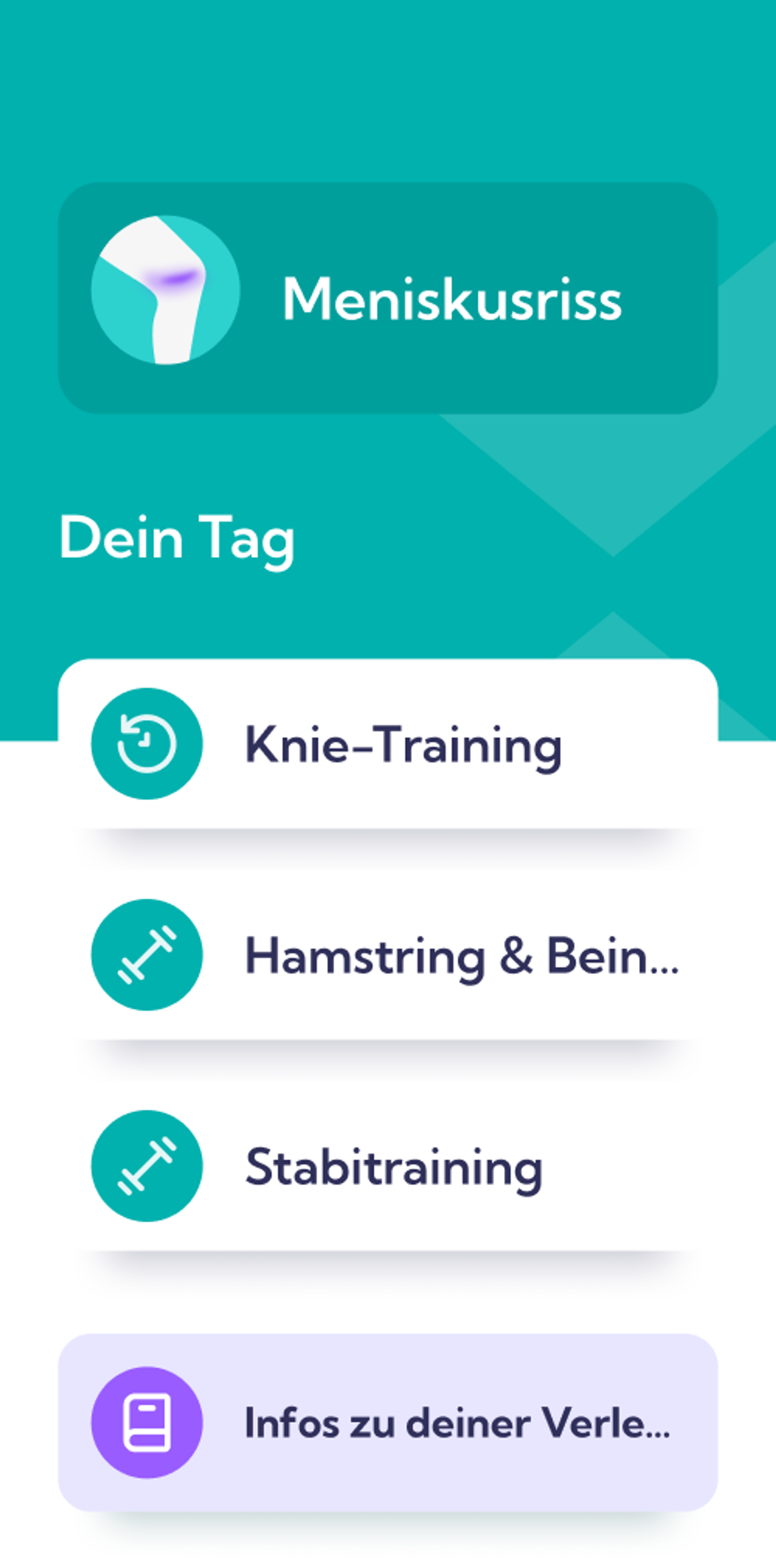 Meniskusriss Reha-Plan von Exakt - Dashboard Übersicht