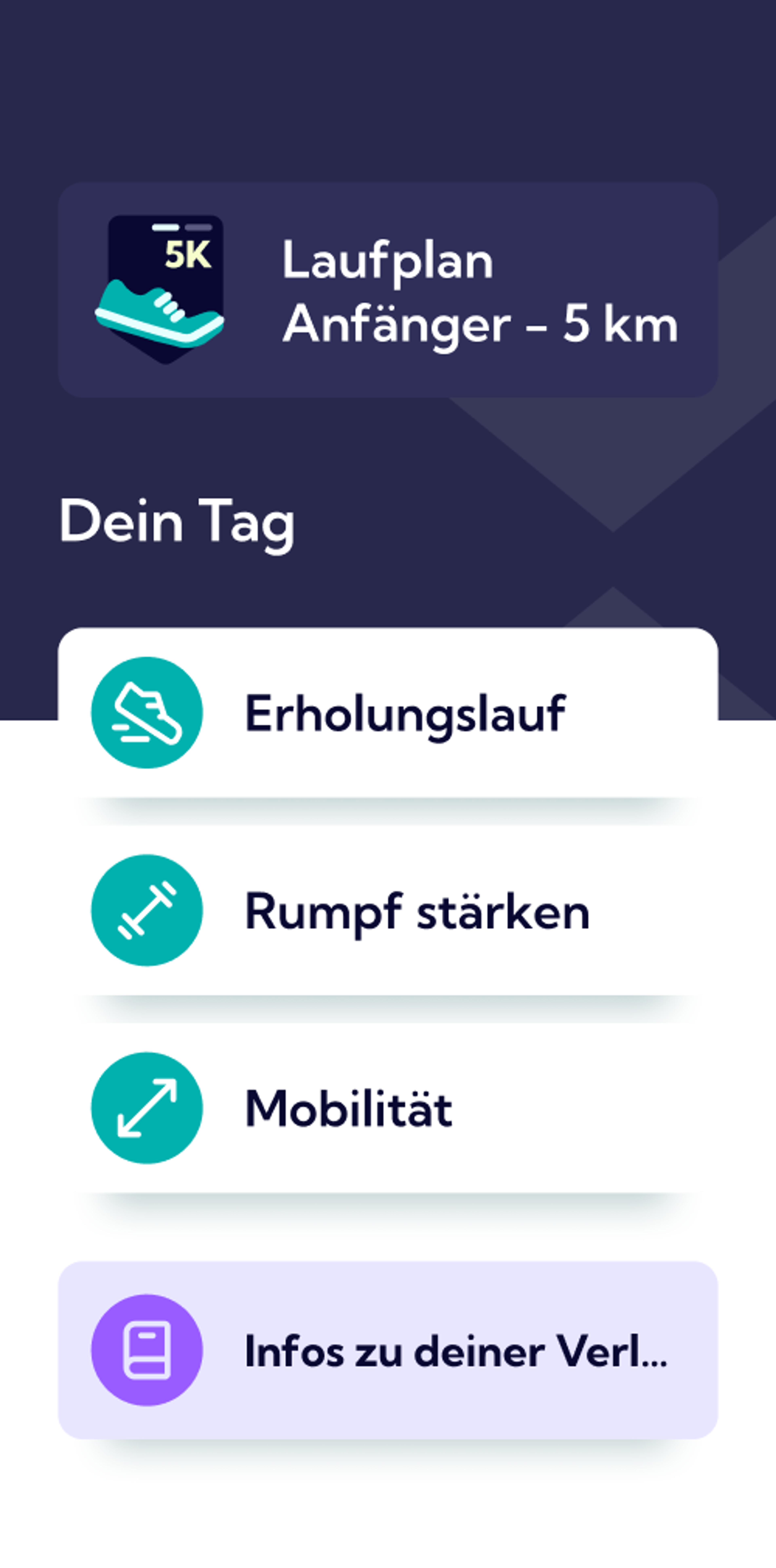 Screenshot des Laufplans Anfänger - 5km in der Exakt App.