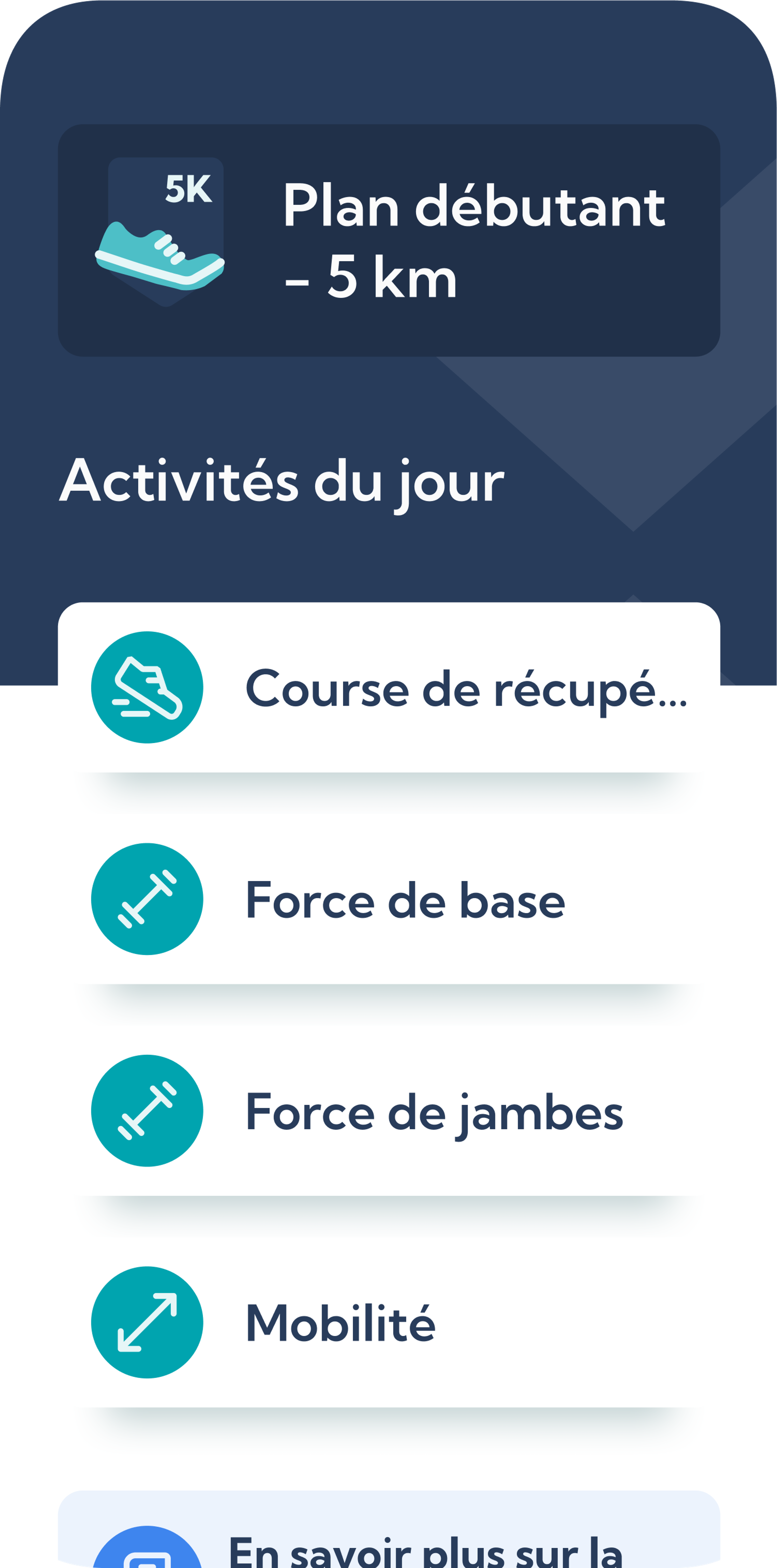 Capture d'écran du plan Couch to 5K dans l'application Exakt Health.