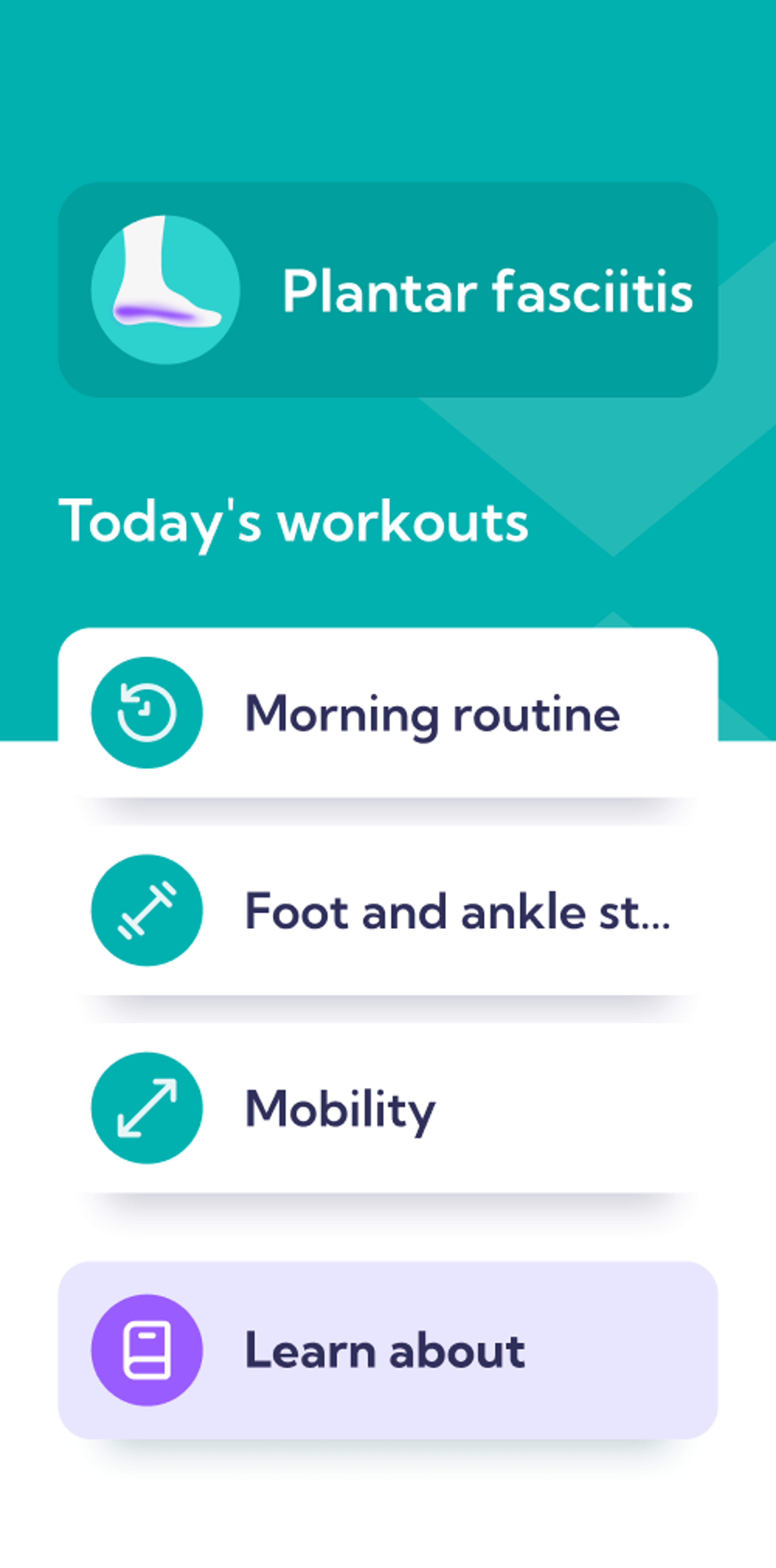 Plantar Fasciitis treatment plan – Dashboard overview
