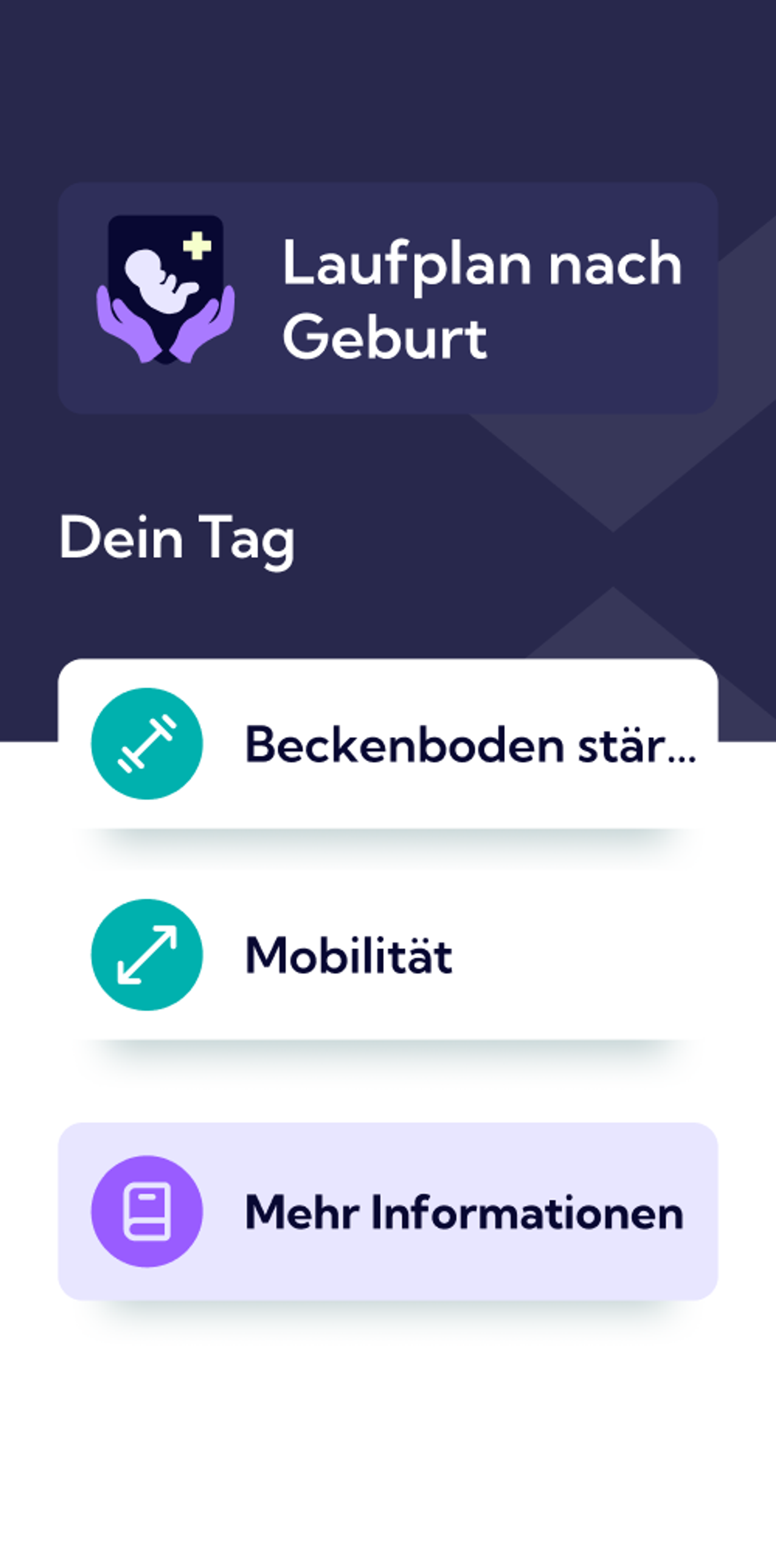 Screenshot vom Laufplan nach der Geburt in der Exakt App