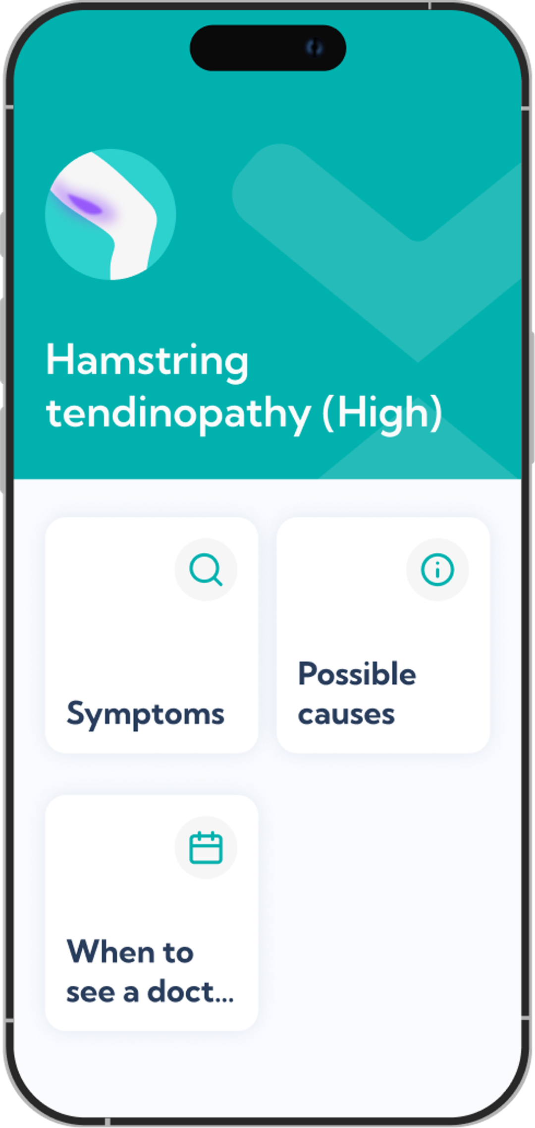 High hamstring tendinopathy plan overview screen in the Exakt app.