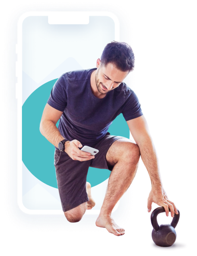 Male runner using the back pain rehab plan in the Exakt Health app to rehab her back injury.