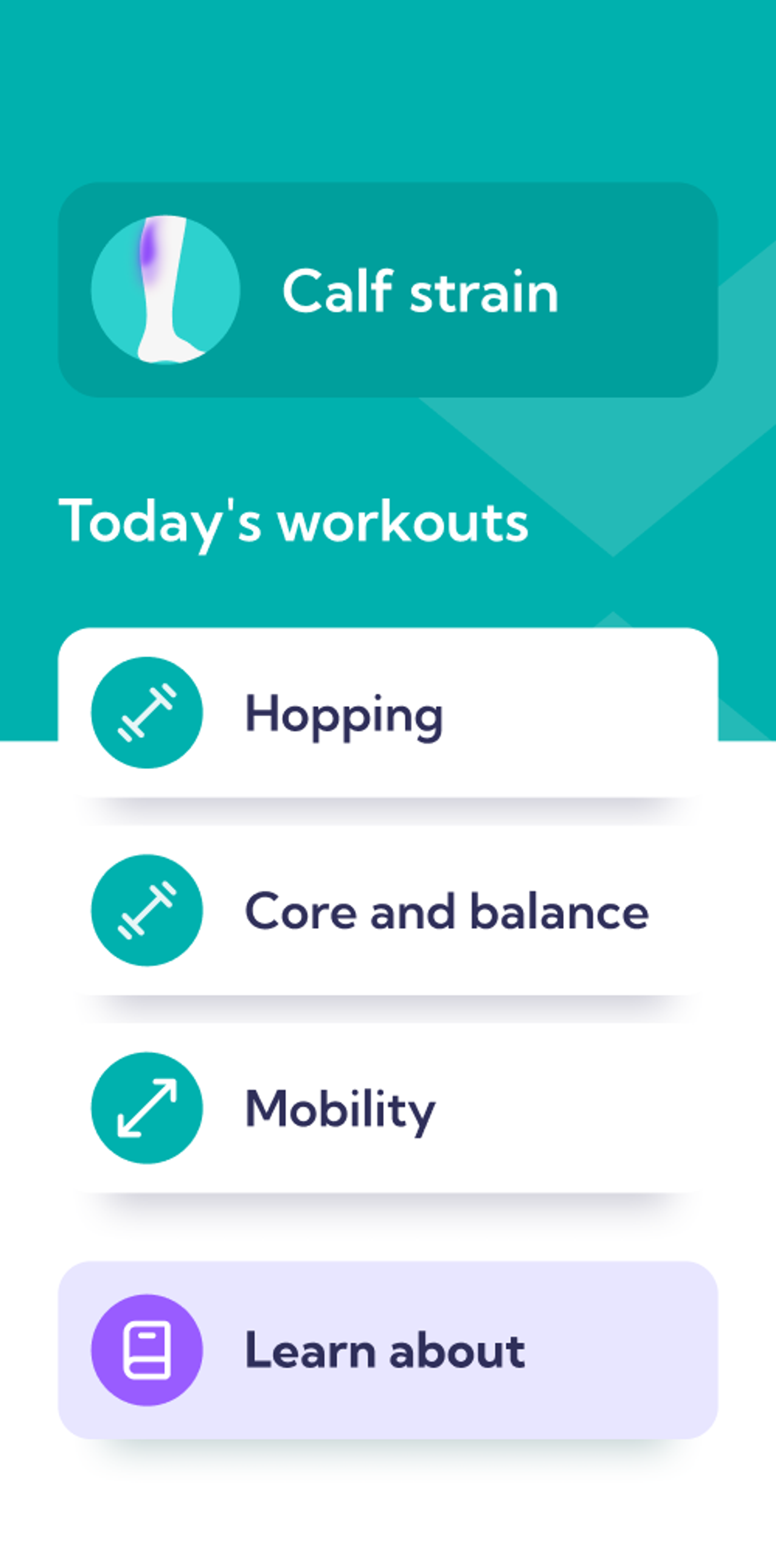 Calf strain treatment plan – Dashboard overview of the Exakt app