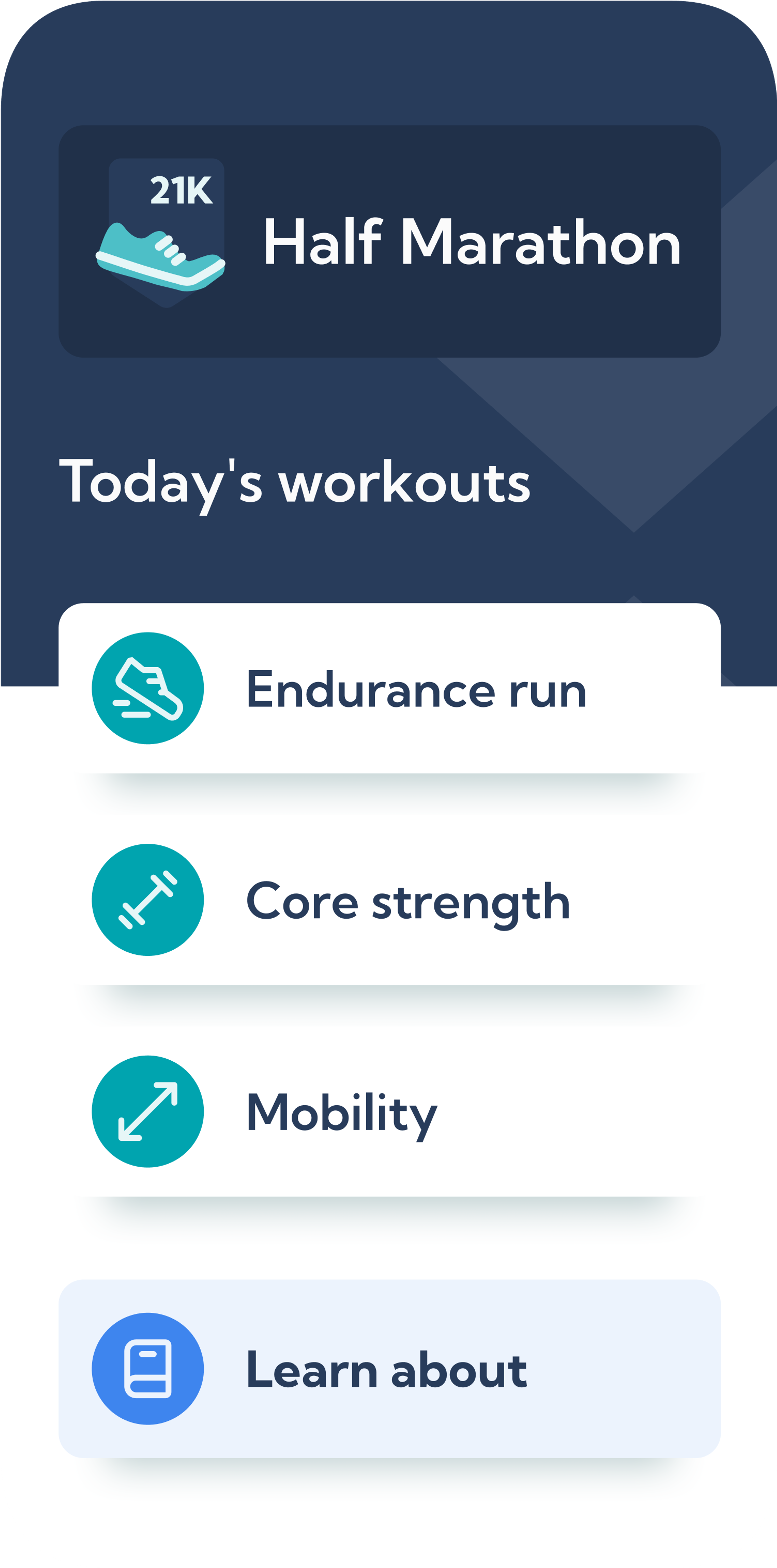 Screenshot of the Half Marathon training plan in the Exakt Health app.