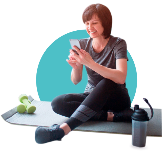 Woman using the rehab plan in the Exakt Health app to recover from gluteal tendinopathy.
