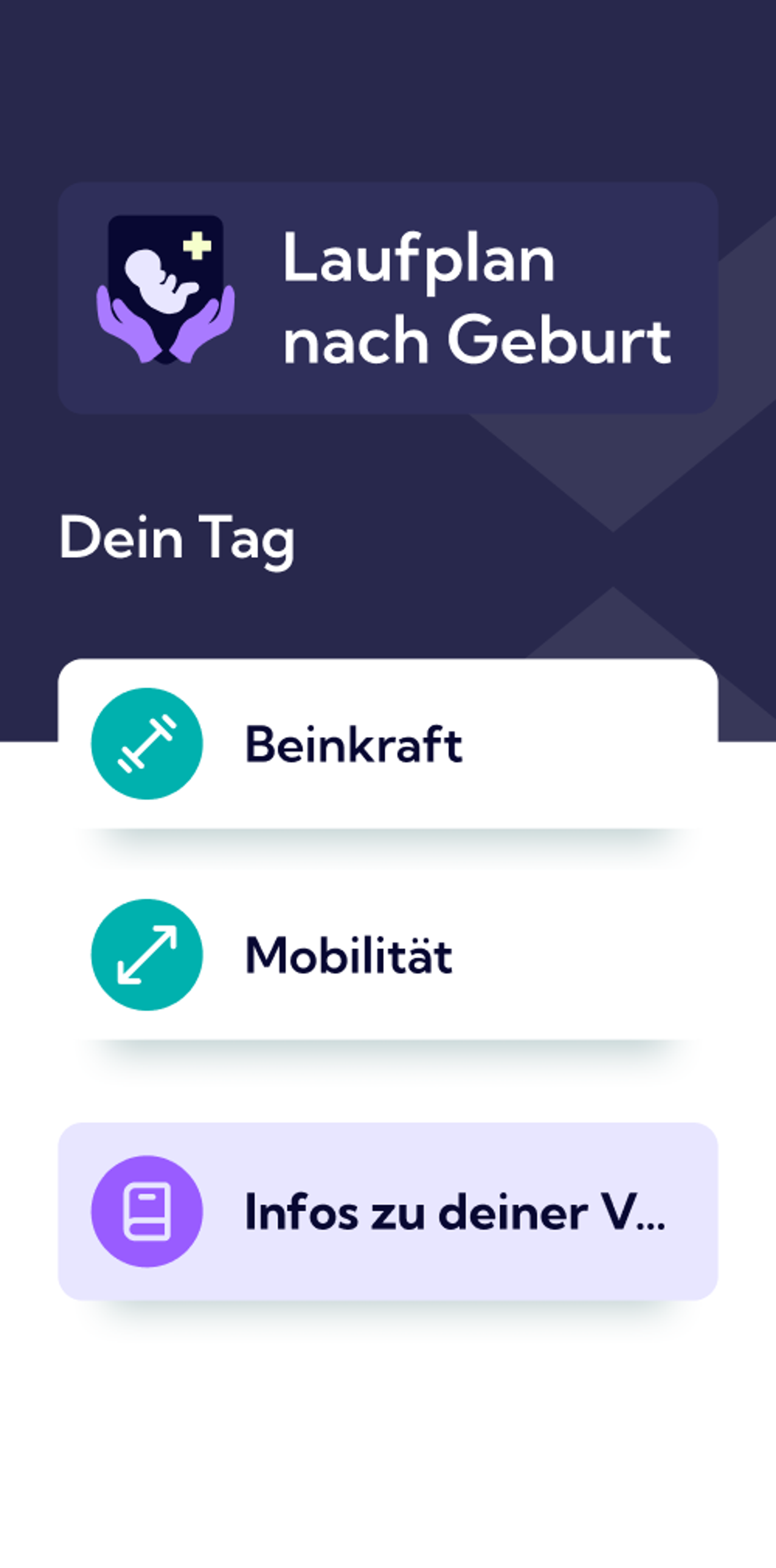 Screenshotvom Laufplan nach der Geburt in der Exakt App