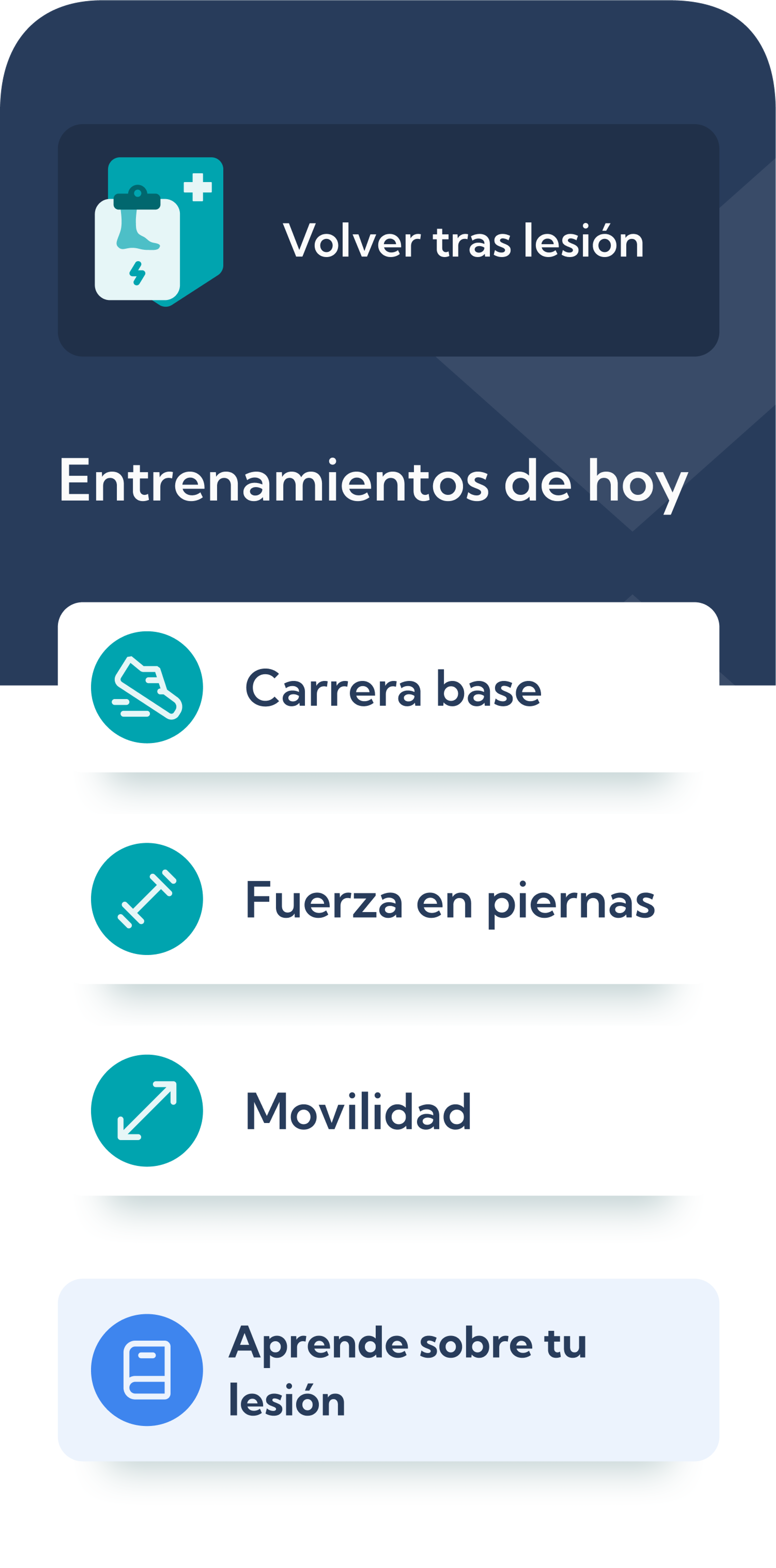 Screenshot del plan para correr tras lesión en la app Exakt Health