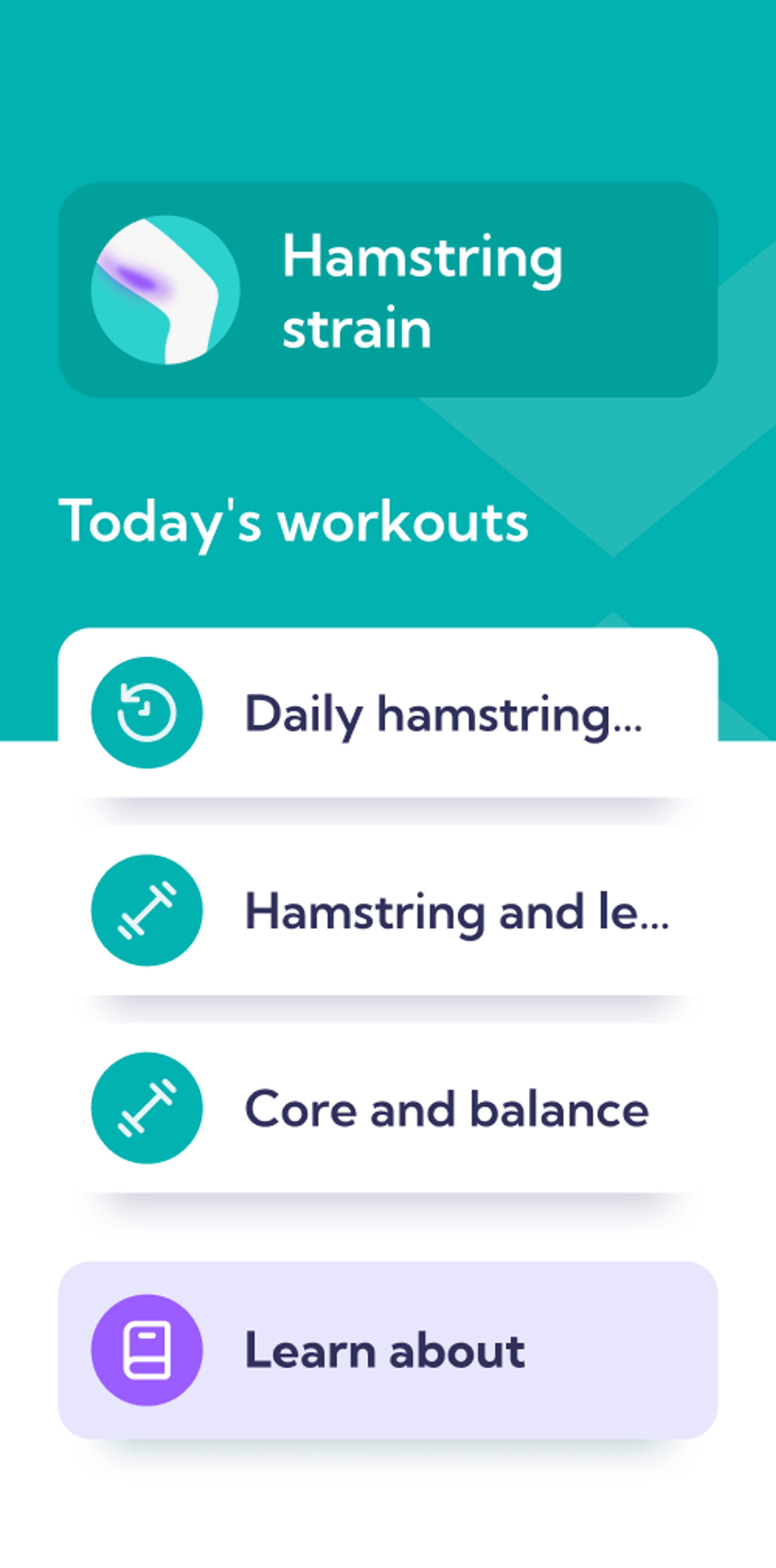 Hamstring strain treatment plan – Dashboard overview of the Exakt app