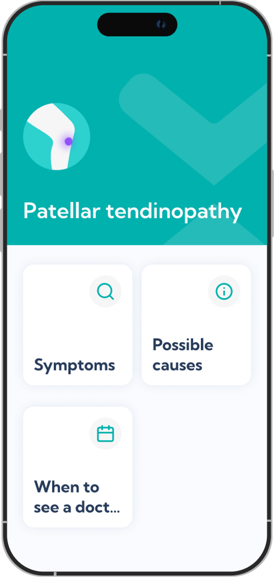 Patellar tendinopathy treatment plan overview screen in the Exakt app.
