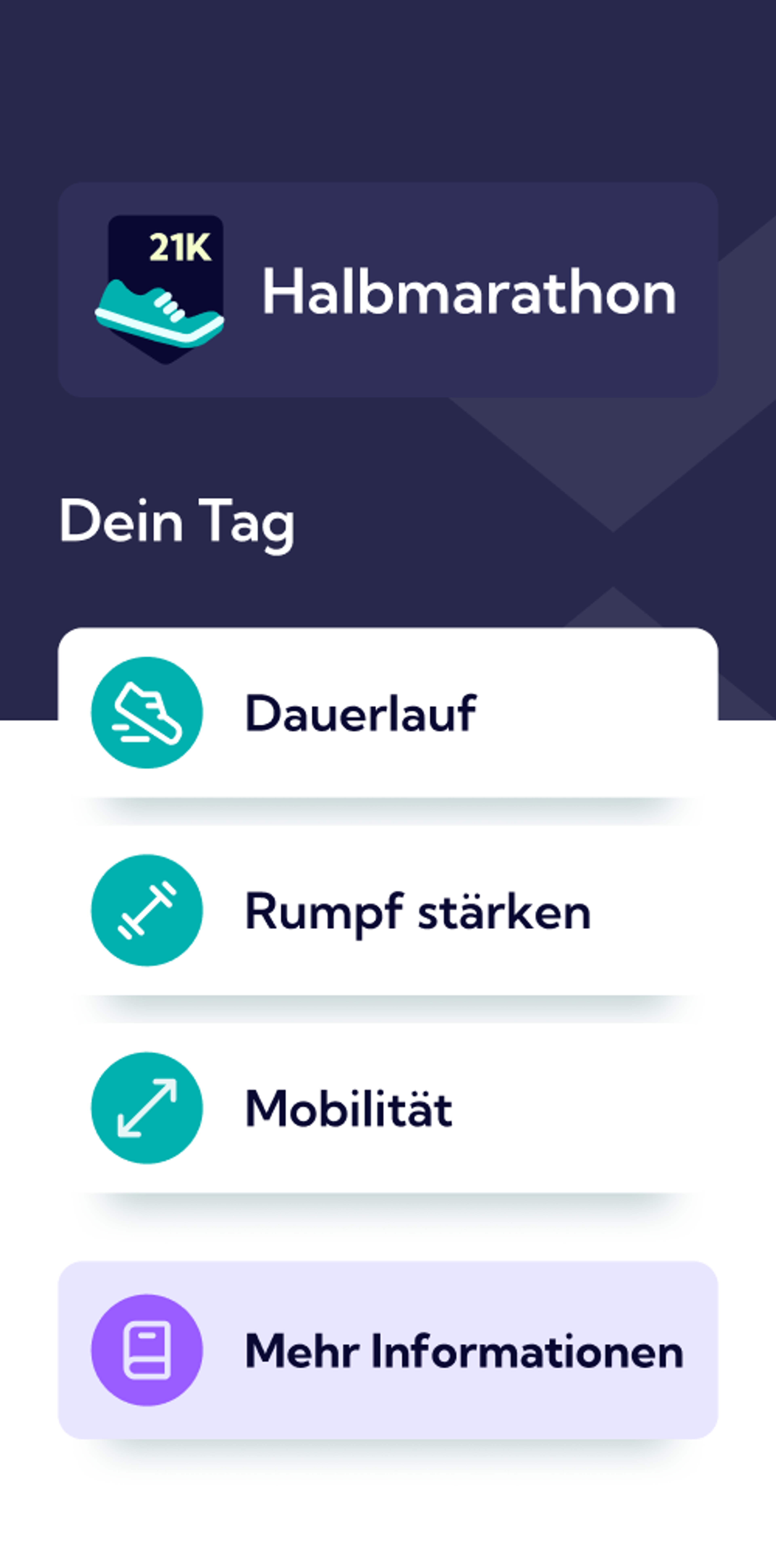 Screenshot des Halbmarathon Plans in der Exakt App.
