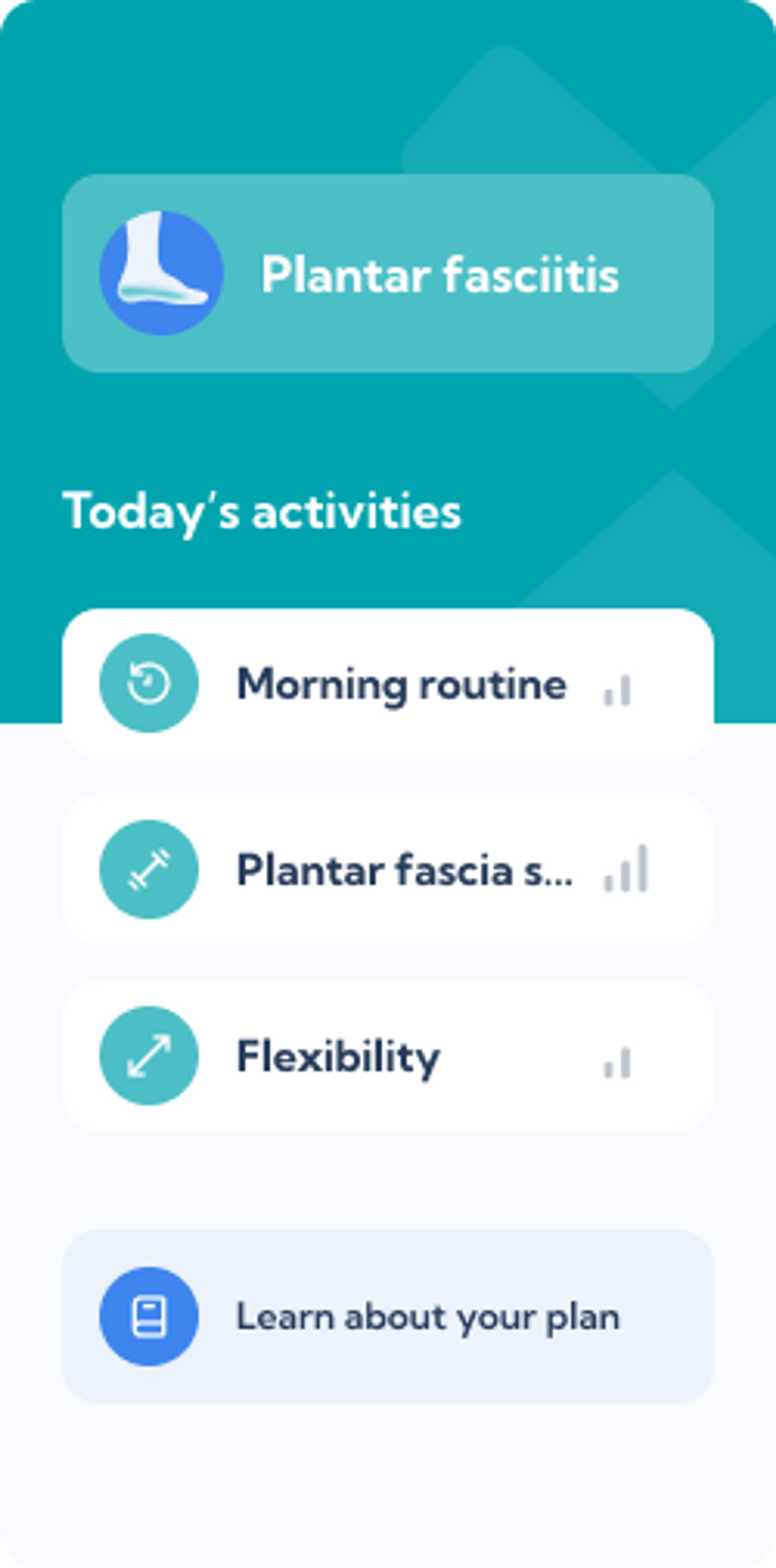 Plantar Fasciitis rehab plan – Dashboard overview