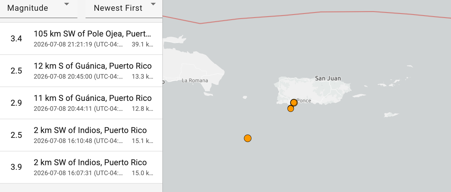 Varios sismos en el suroeste de Puerto Rico entre el 8 y el 9 de julio
