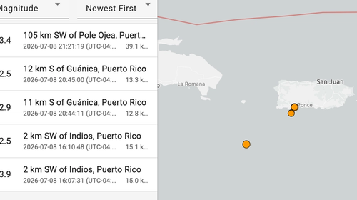 Varios sismos en el suroeste de Puerto Rico entre el 8 y el 9 de julio