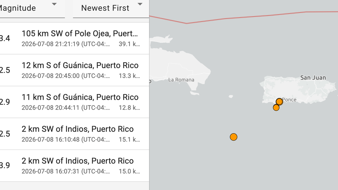 Varios sismos en el suroeste de Puerto Rico entre el 8 y el 9 de julio