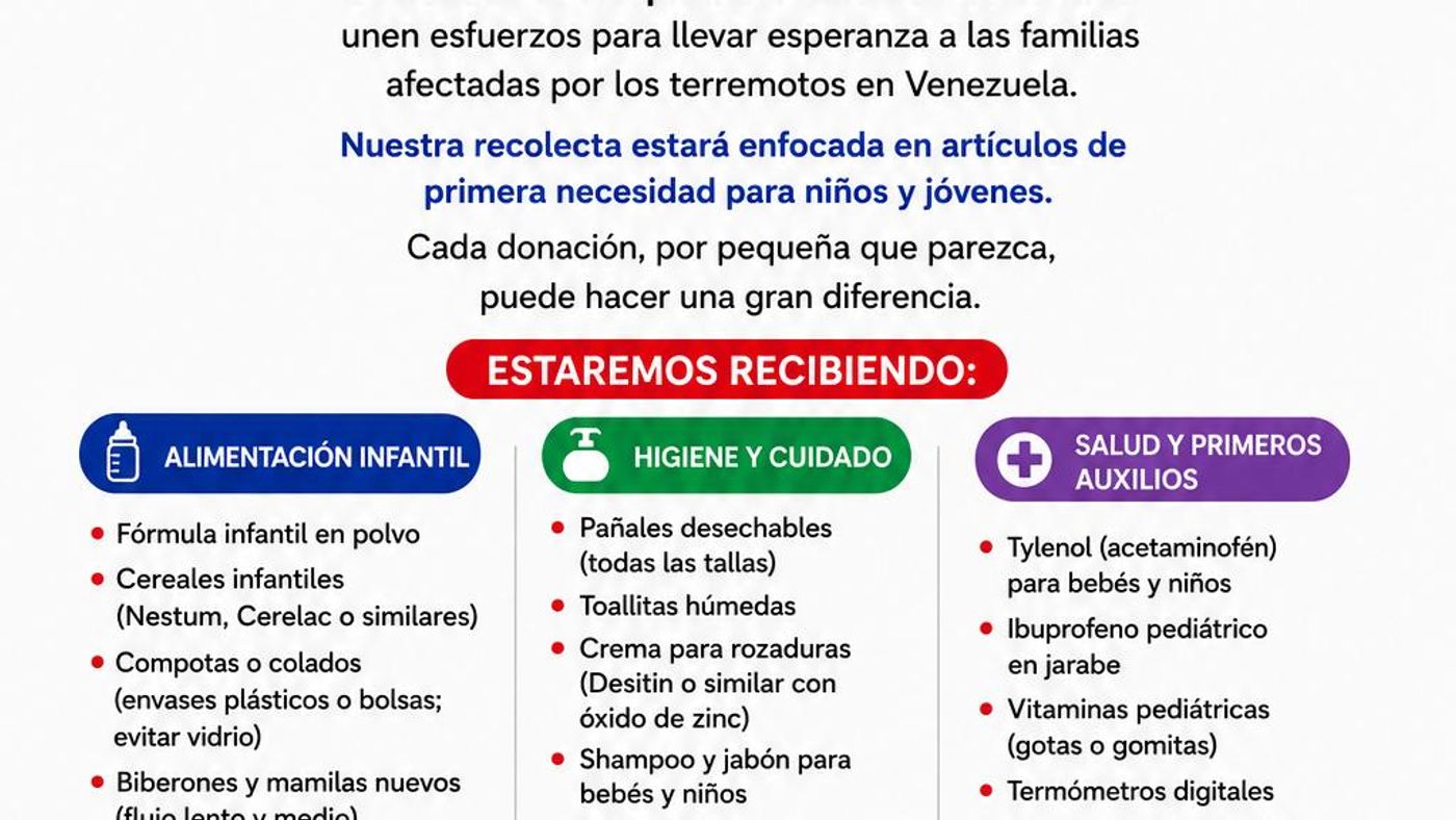 Fundación Pro Ayuda y Sociedad Pro Hospital del Niño recogen suministros para familias afectadas por sismos en Venezuela