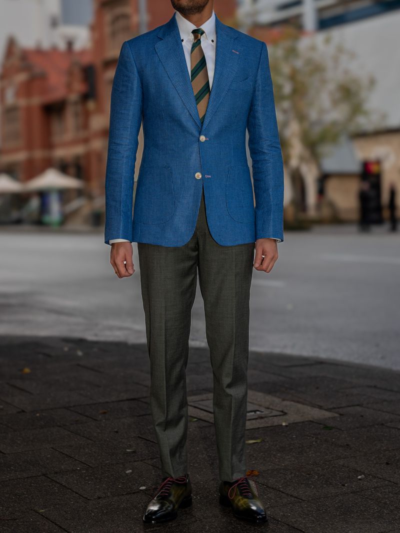 Blue Houndstooth Linen Blazer