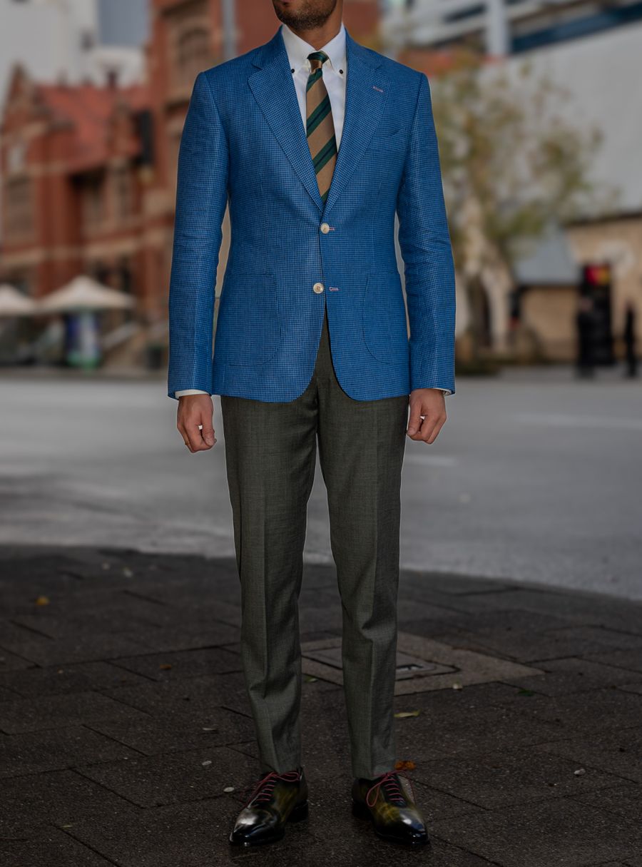 Blue Houndstooth Linen Blazer
