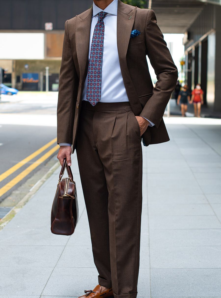Brown High Twist Yarn Two Piece Suit