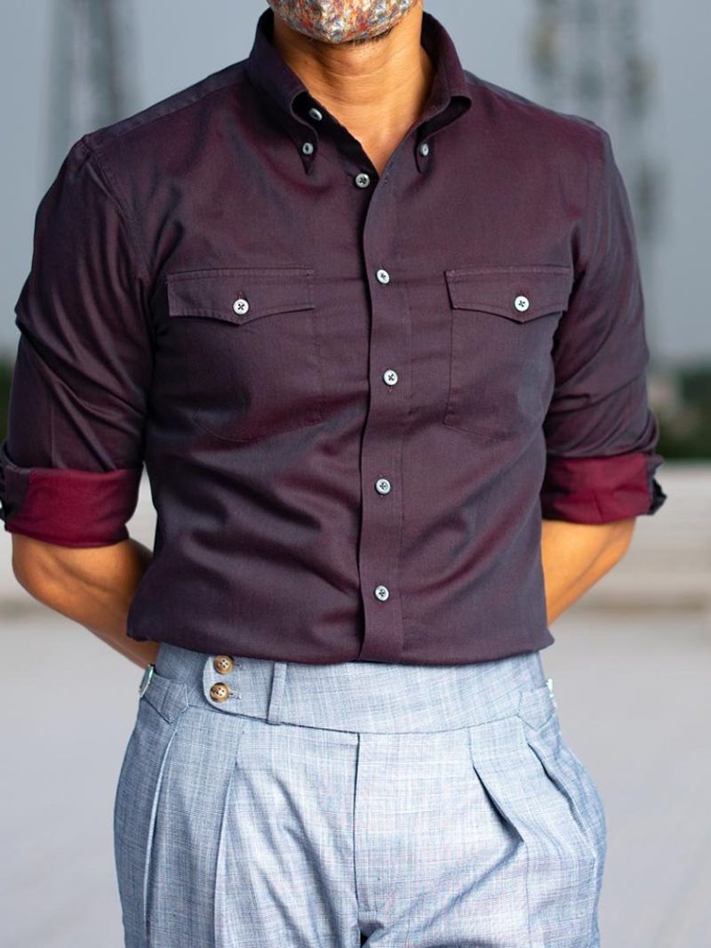 Purple Casual Shirt with a Button Down Collar