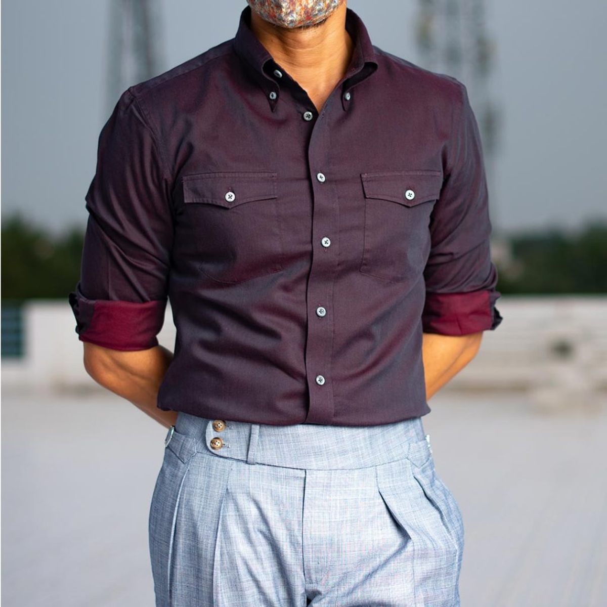 Purple Casual Shirt with a Button Down Collar