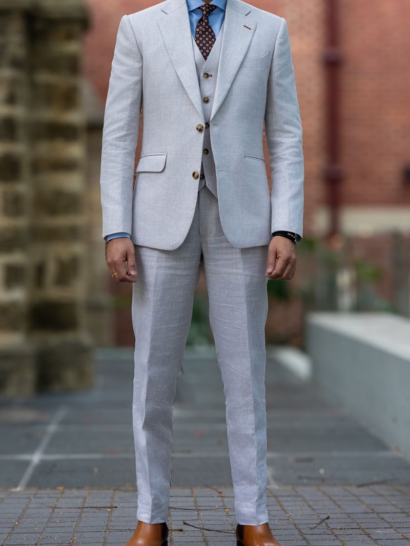 Off White Linen Three Piece Suit