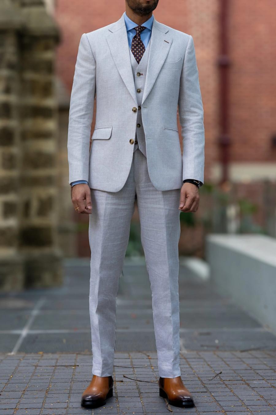 Off White Linen Three Piece Suit