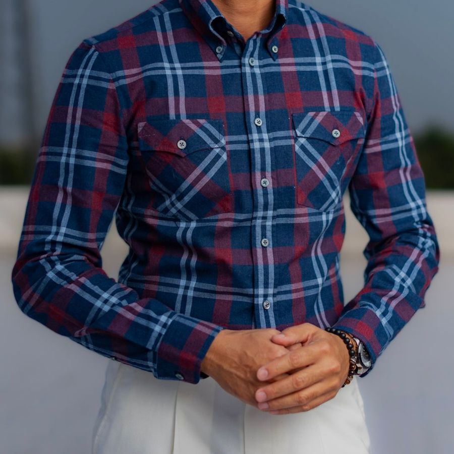 Purple Tartan Casual Checked Shirt