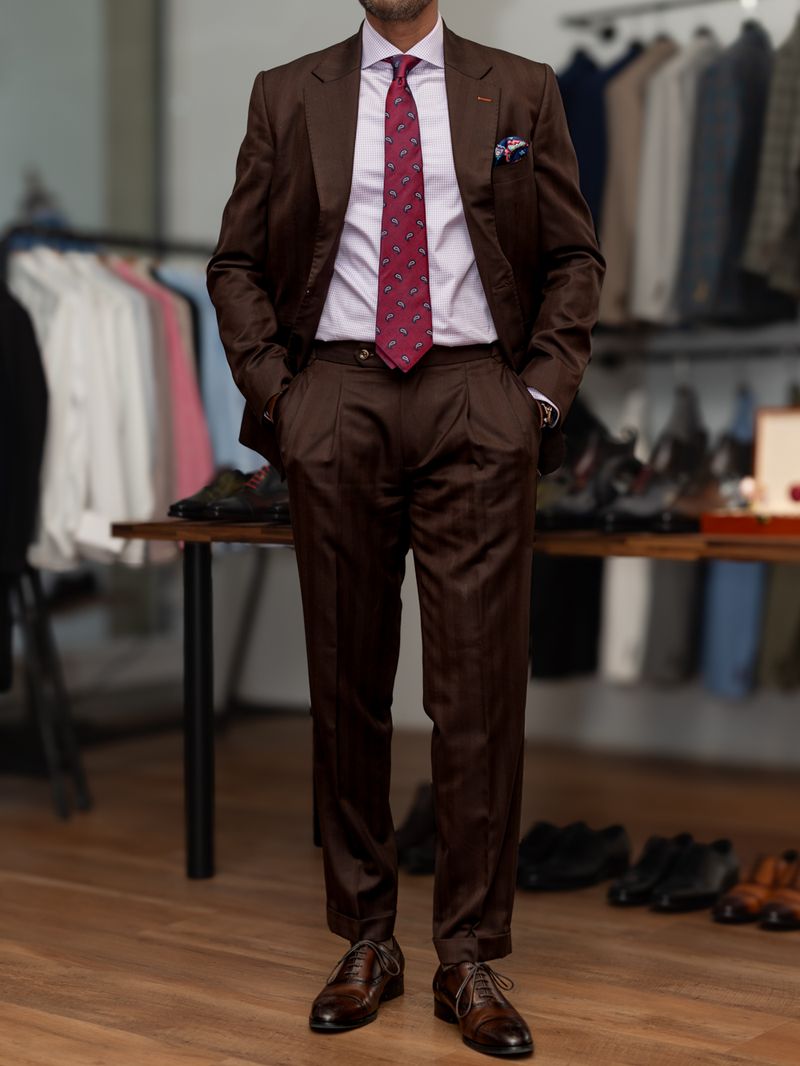 Brown Herringbone Two Piece Suit