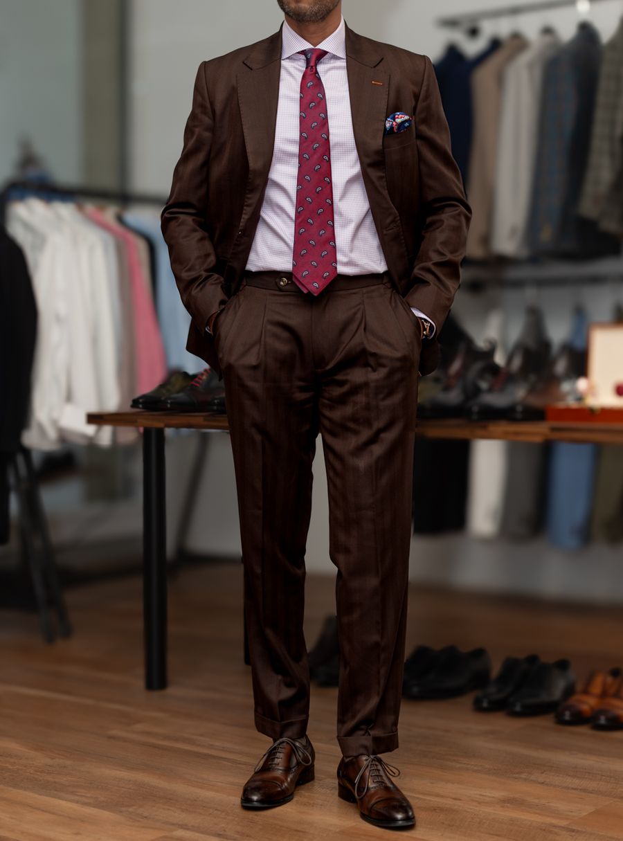 Brown Herringbone Two Piece Suit