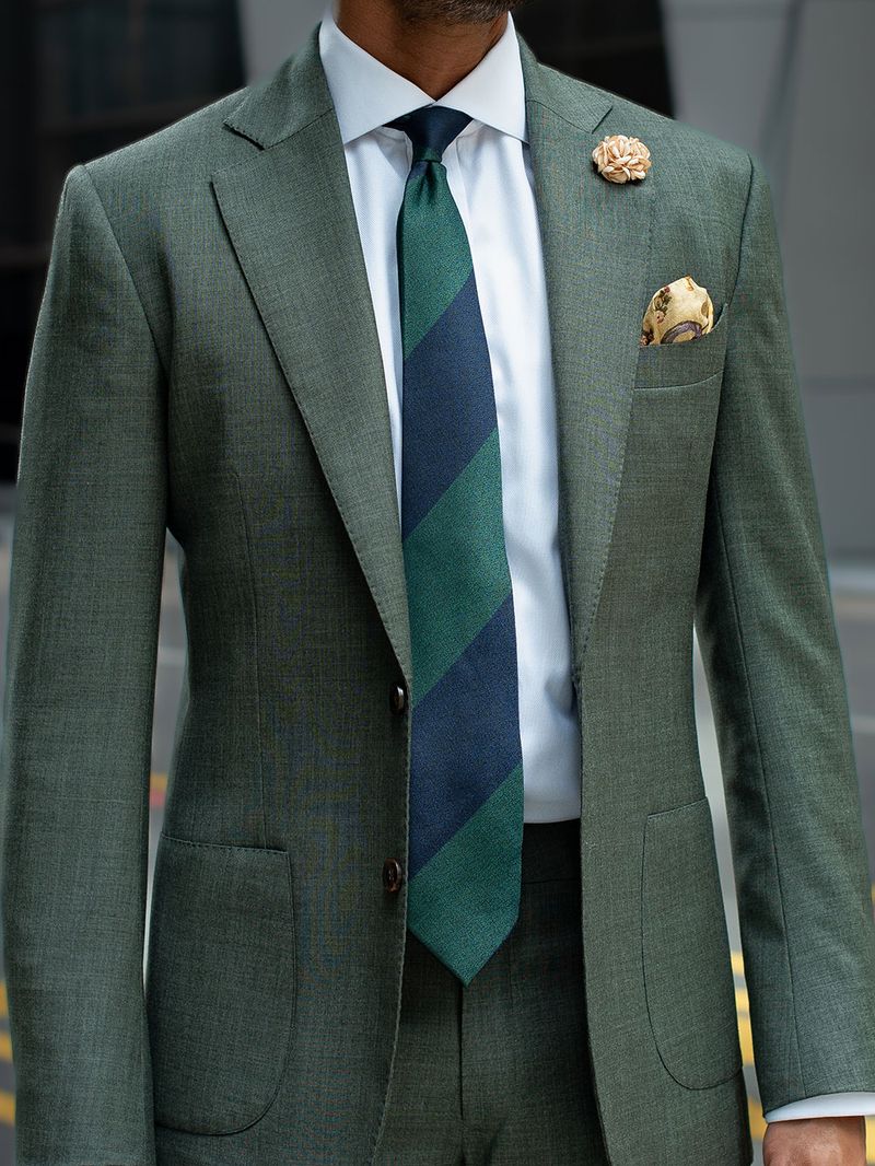 Olive Green Melange Two Piece Suit