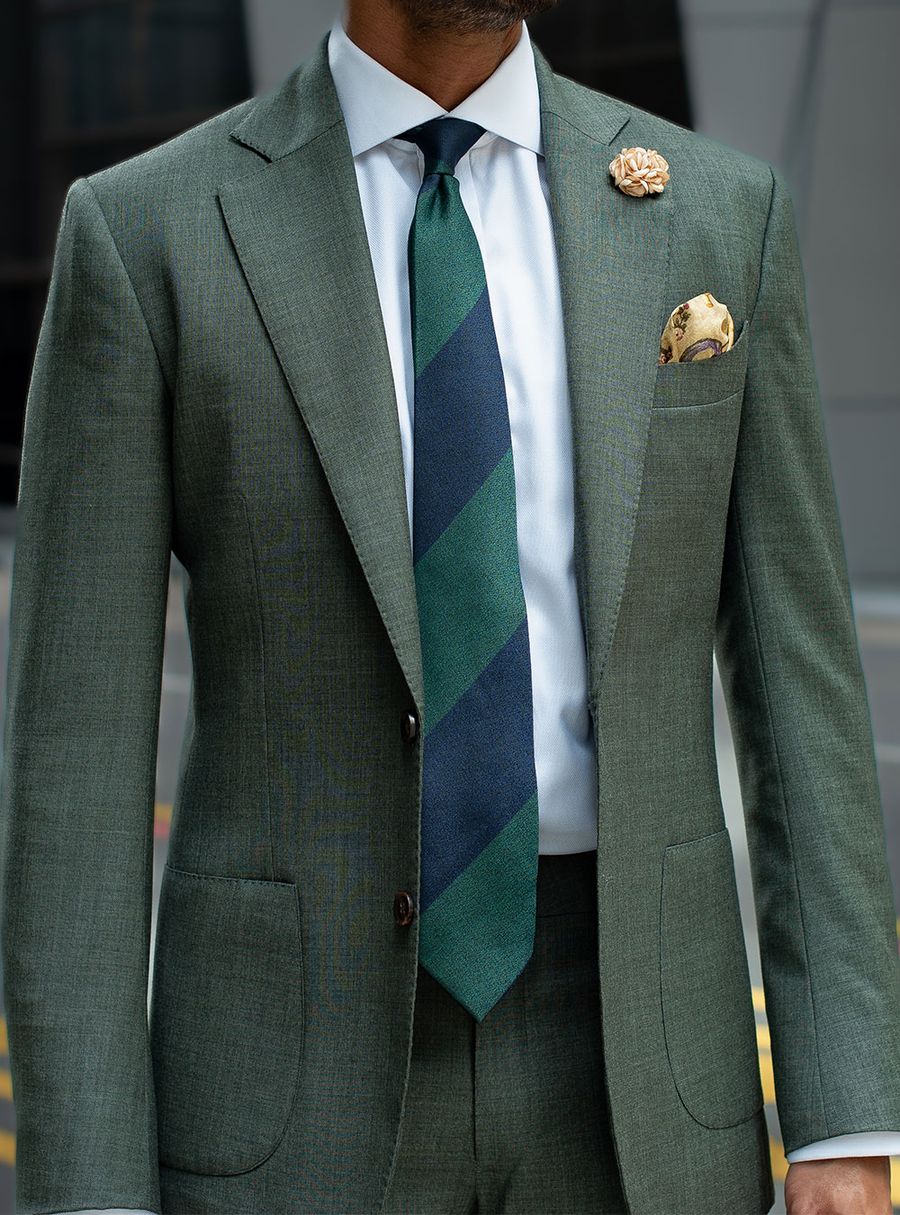 Olive Green Melange Two Piece Suit