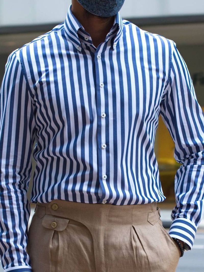 Blue Broad Striped Semi Casual Shirt