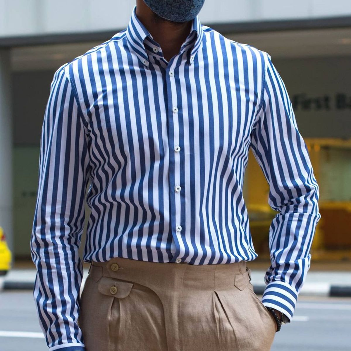 Blue Broad Striped Semi Casual Shirt