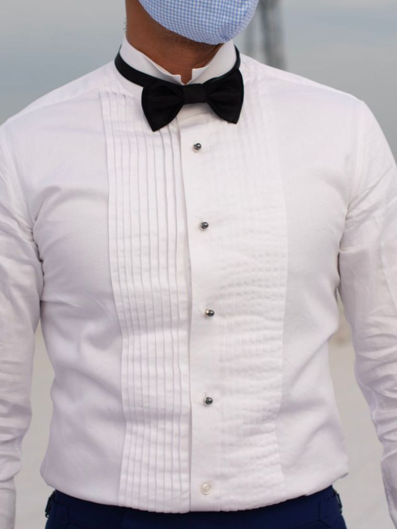 White Pleated Tuxedo Shirt