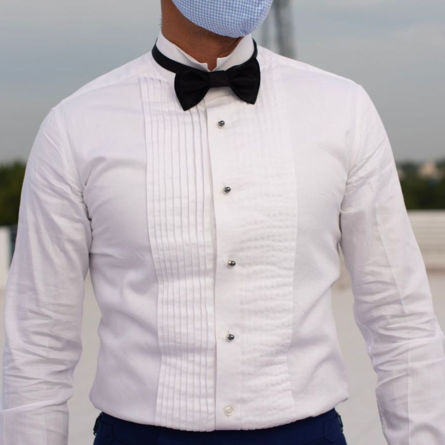 White Pleated Tuxedo Shirt