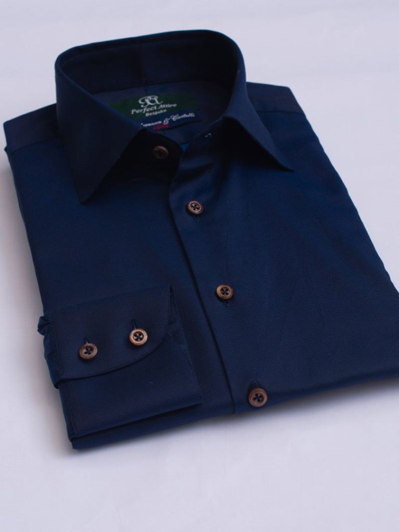 Tailored Navy Blue Satin Shirt