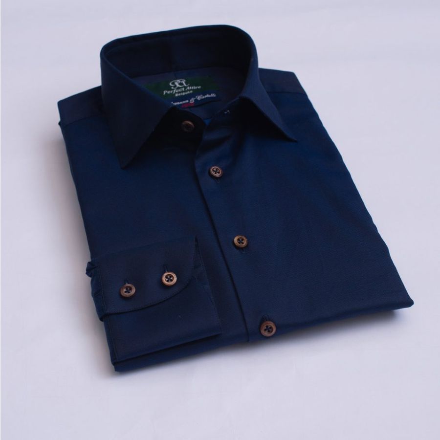 Tailored Navy Blue Satin Shirt