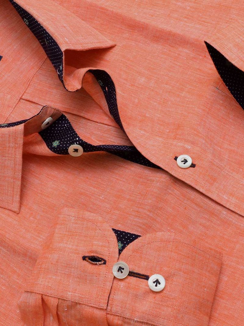 Orange Linen Shirt with White Mother of Pearl Buttons