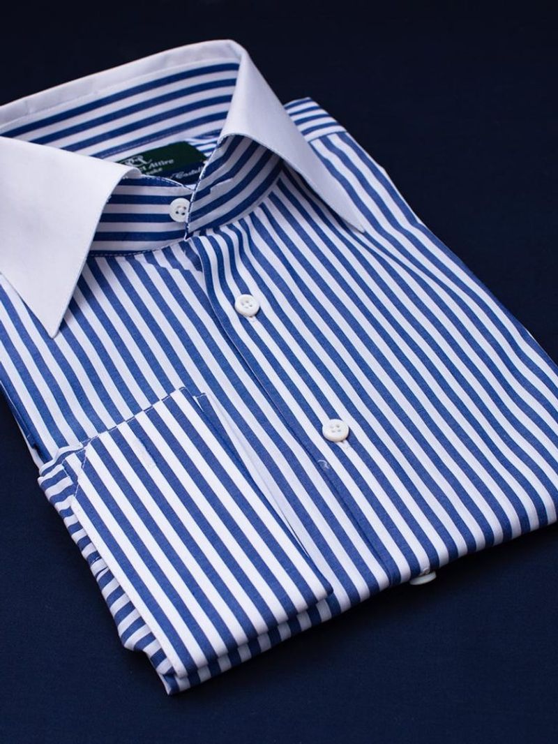 Blue Striped Bankers Shirt with white contrast